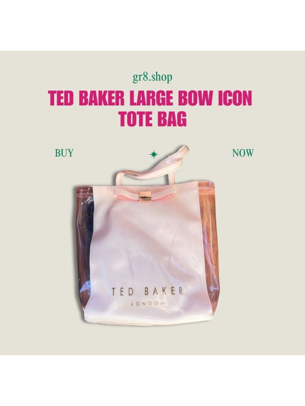 Ted Baker Large Bow Icon Tote Bag With Pink Handles & Transparent Design